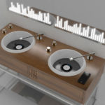 Vinyl record-deck-inspired bathroom units by Olympia Ceramica