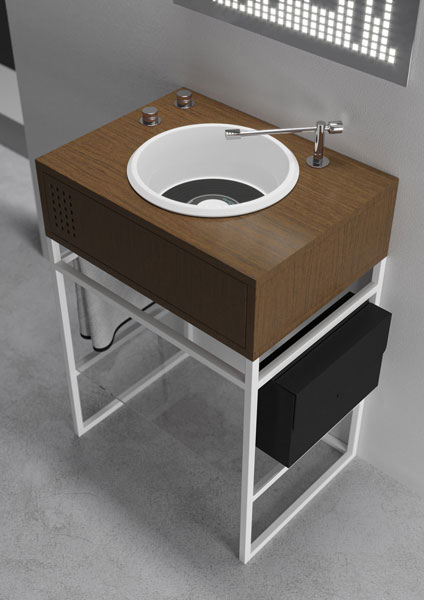 Vinyl record-deck-inspired bathroom units by Olympia Ceramica