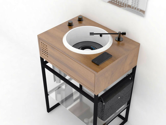 Vinyl record-deck-inspired bathroom units by Olympia Ceramica