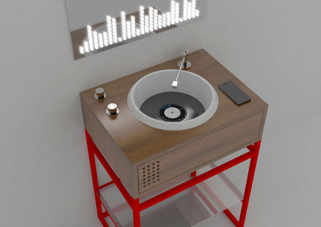 Vinyl record-deck-inspired bathroom units by Olympia Ceramica