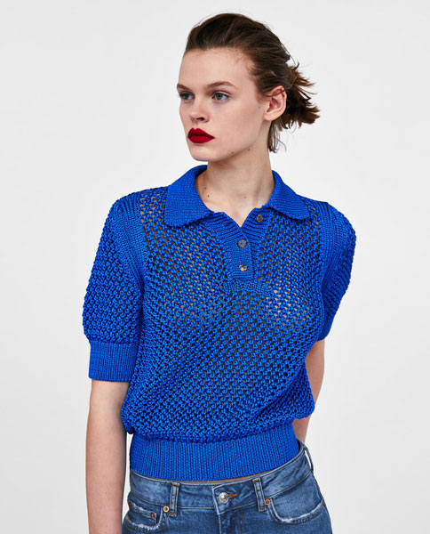 Vintage-style knitted polo shirt at Zara