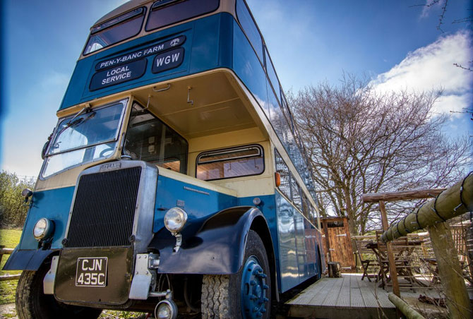 Holiday on a 1960s double decker bus in Wales