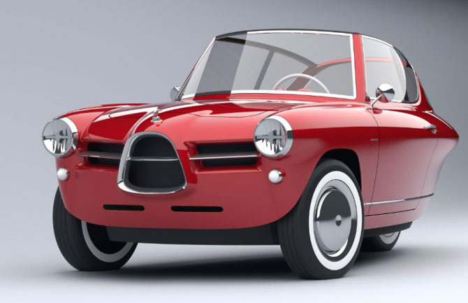 Nobe 100 1950s-style three-wheel electric car