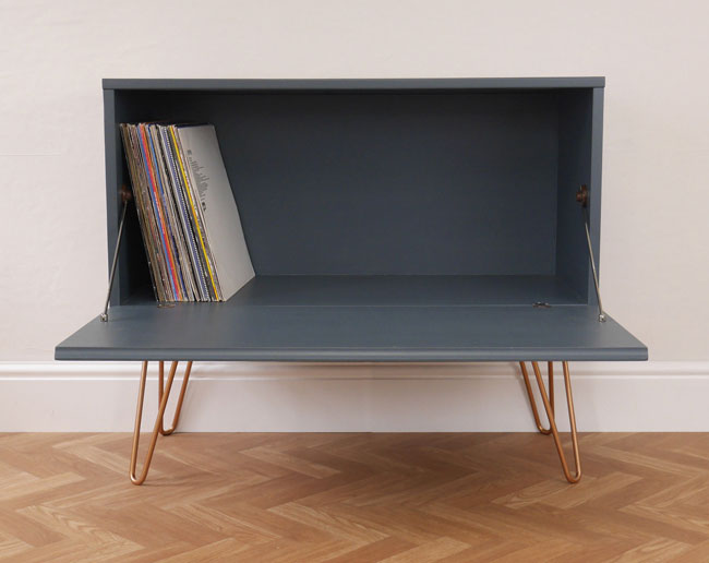 Upcycled midcentury record storage cabinet on eBay