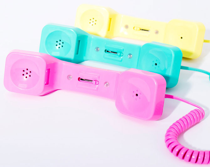 1980s-style neon push button telephones at Firebox