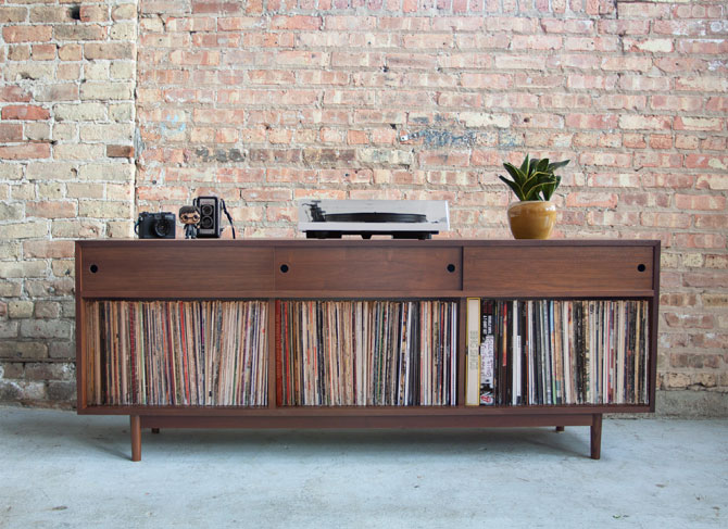 Handmade midcentury record storage by Department Chicago