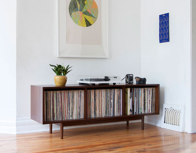 Handmade midcentury record storage by Department Chicago