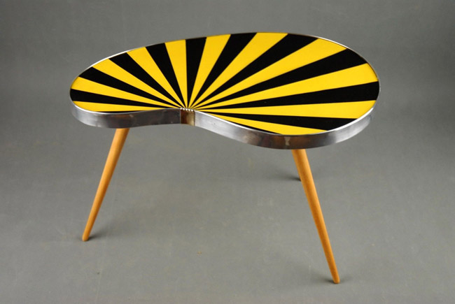 Midcentury kidney-shaped striped side table on eBay