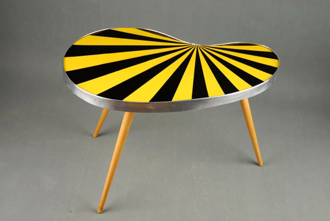 Midcentury kidney-shaped striped side table on eBay