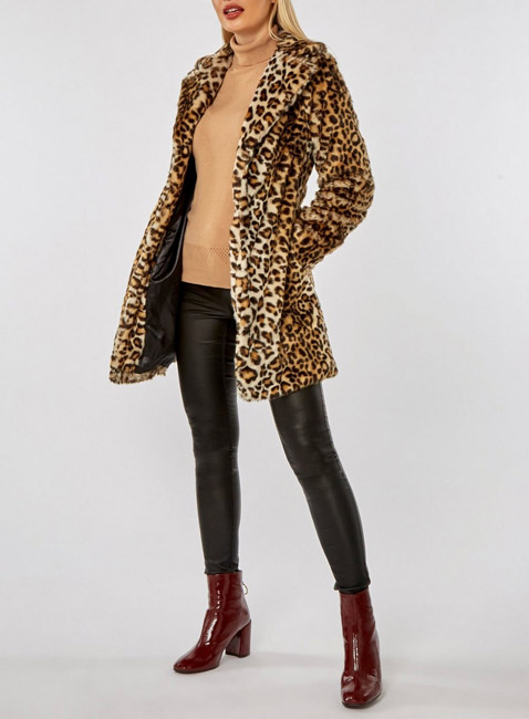 Leopard Print Faux Fur Coat at Dorothy Perkins