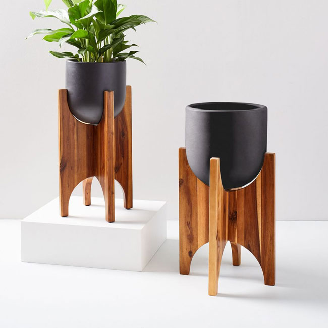 Arches midcentury standing planters at West Elm