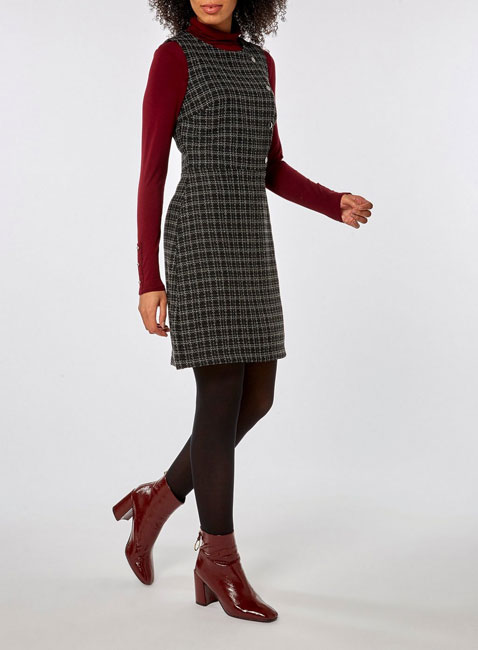 Black boucle button 1960s-style shift dress at Dorothy Perkins