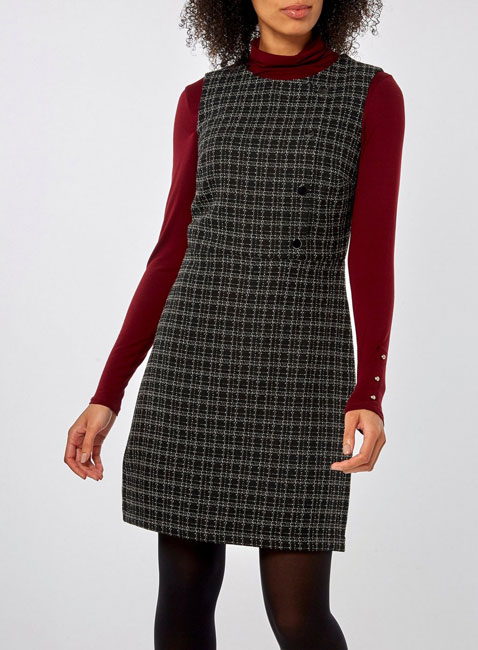 Black boucle button 1960s-style shift dress at Dorothy Perkins