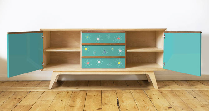 Handmade 1950s-style Atomic sideboards by Scout & Boo