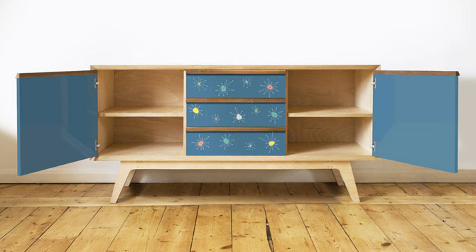 Handmade 1950s-style Atomic sideboards by Scout & Boo