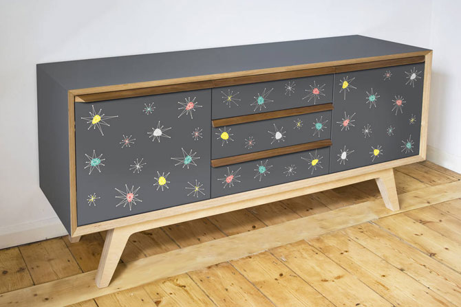 Handmade 1950s-style Atomic sideboards by Scout & Boo