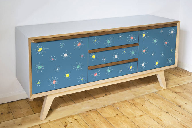 Handmade 1950s-style Atomic sideboards by Scout & Boo