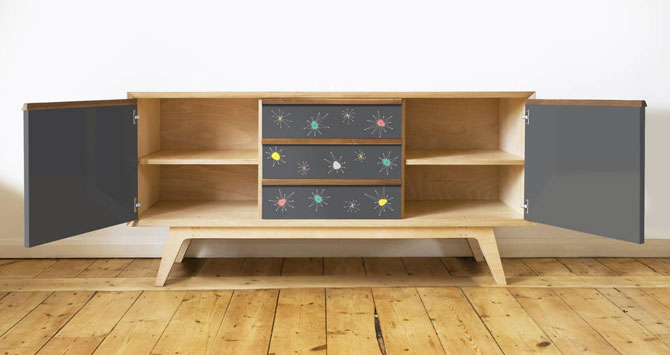 Handmade 1950s-style Atomic sideboards by Scout & Boo