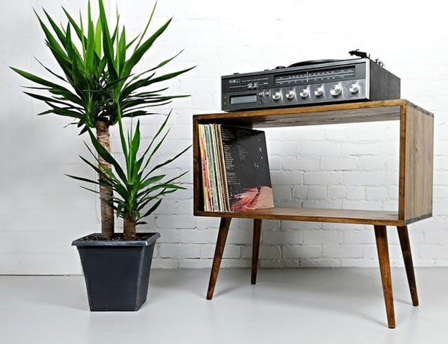 Midcentury modern vinyl consoles by Vybe Furniture