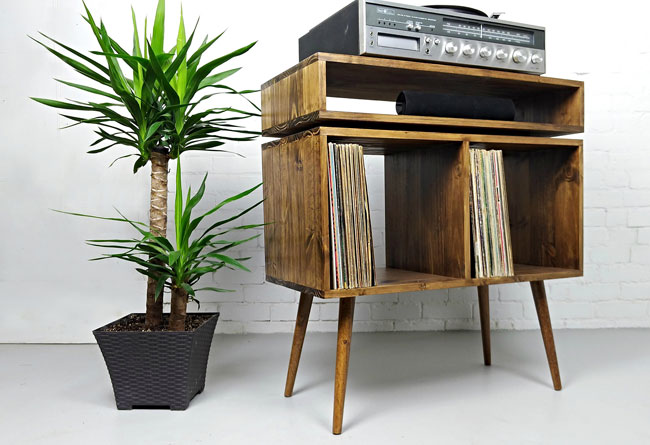 Midcentury modern vinyl consoles by Vybe Furniture