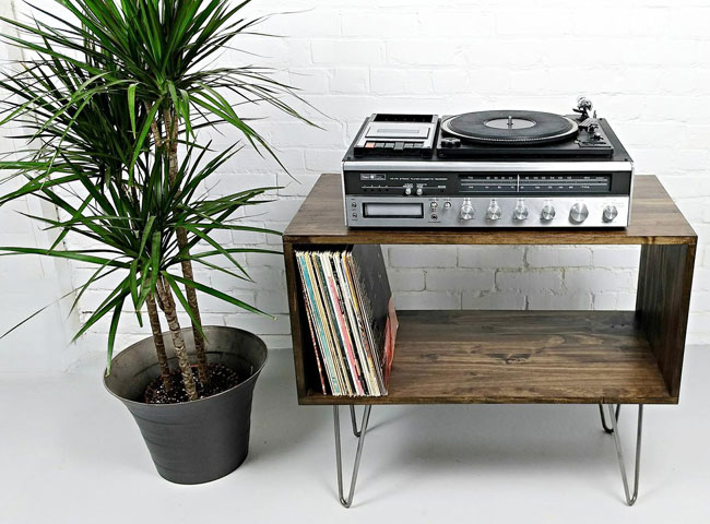 Midcentury modern vinyl consoles by Vybe Furniture