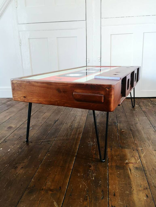 Handmade retro cassette coffee table by Cambrewood