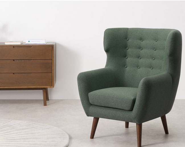 Kubrick midcentury modern wing back chair at Made