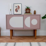 Retro graphic print record cabinets at Elizabeth Dot Design