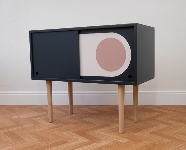 Retro graphic print record cabinets at Elizabeth Dot Design