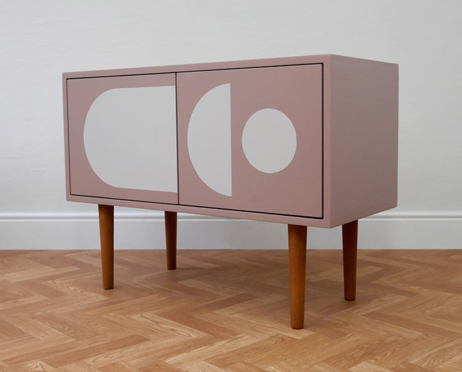 Retro graphic print record cabinets at Elizabeth Dot Design