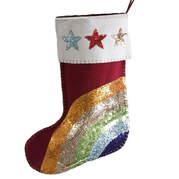 Glam rock Christmas decorations and stockings by Jan Constantine