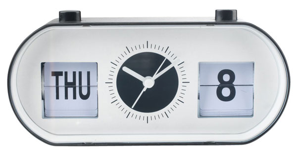 16. Olle bedside alarm clock with flip calendar