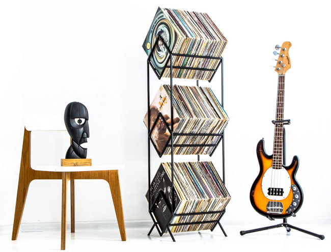 Metal vinyl storage racks by Design Atelier