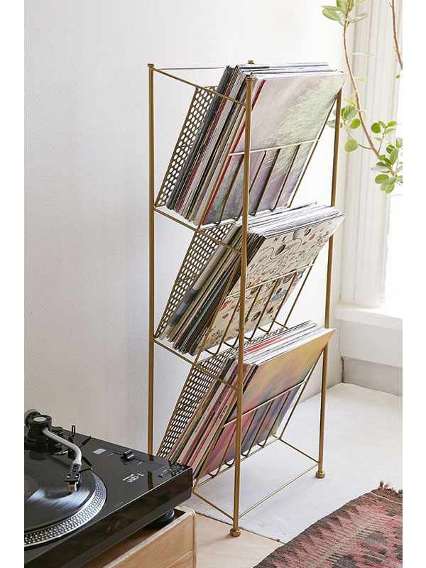 Retro vinyl storage rack at Urban Outfitters