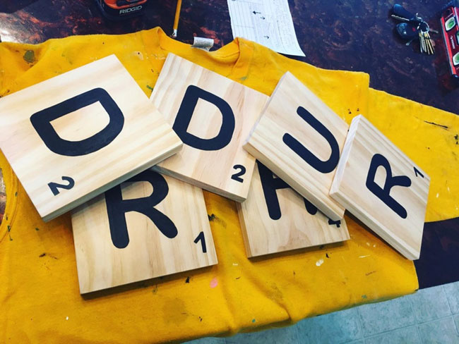 Handmade oversized Scrabble letters by Epic Woodworx