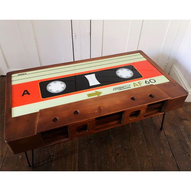 Handmade retro cassette coffee table by Cambrewood