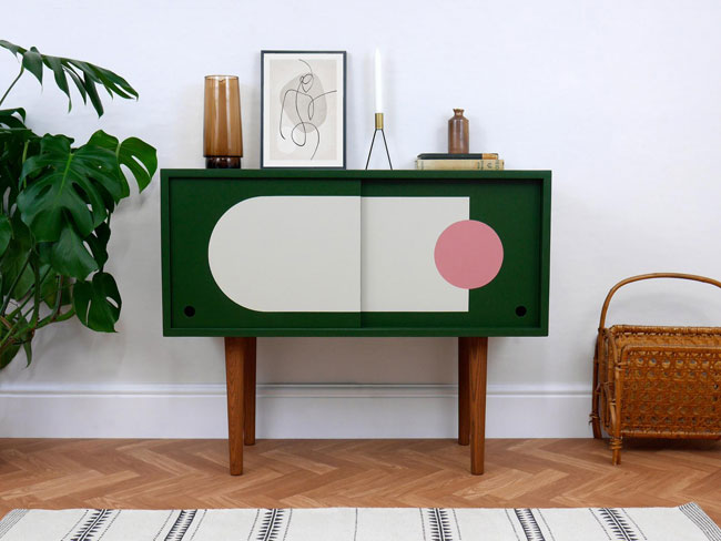 Handmade retro vinyl cabinets by Elizabeth Dot Design