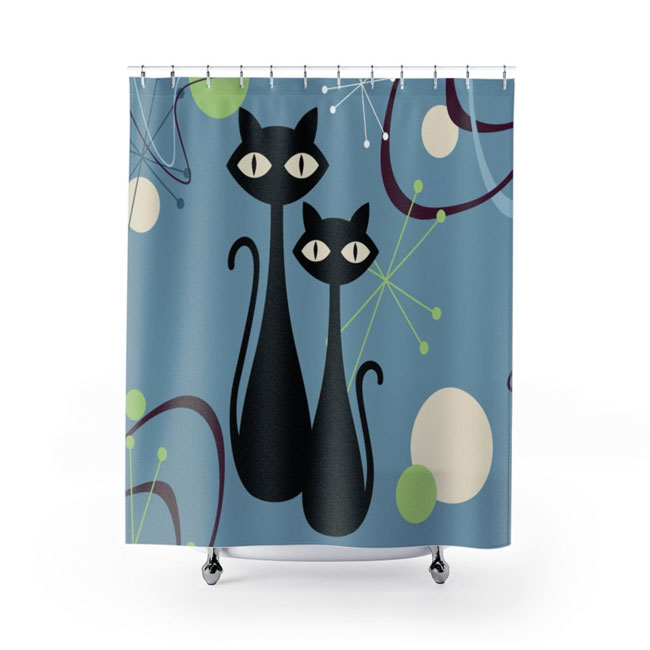 Bold retro shower curtains by Midcentury Modern Gal