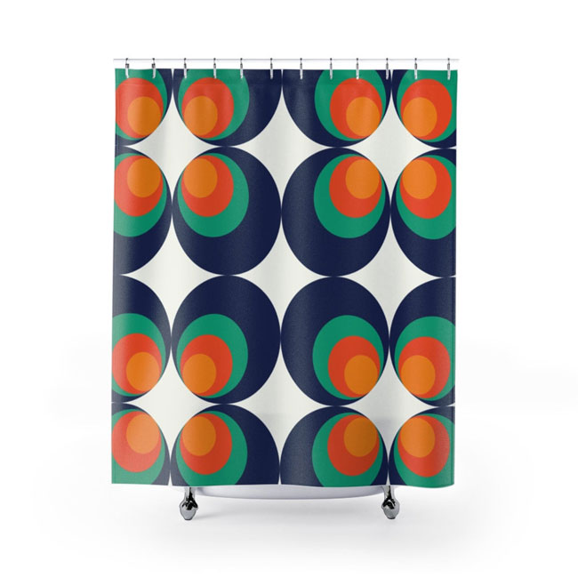 Bold retro shower curtains by Midcentury Modern Gal