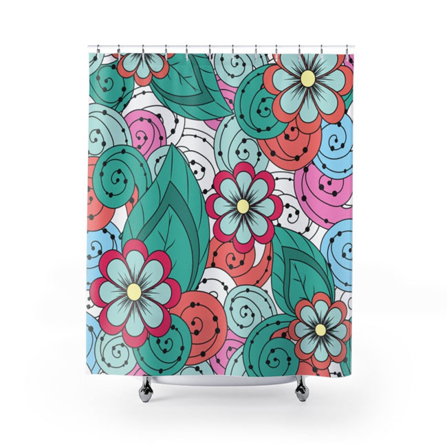 Bold retro shower curtains by Midcentury Modern Gal