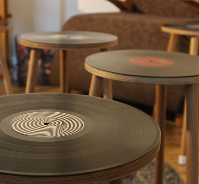 Vibyl bespoke handmade vinyl side tables