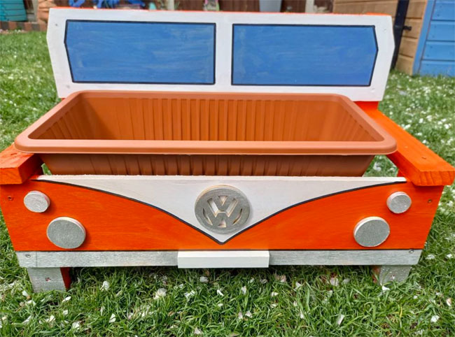 Handmade camper van-themed garden planter