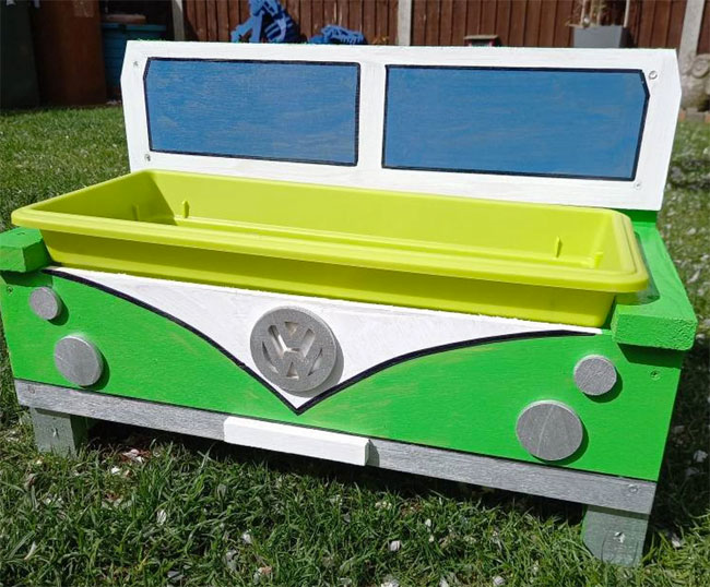 Handmade camper van-themed garden planter