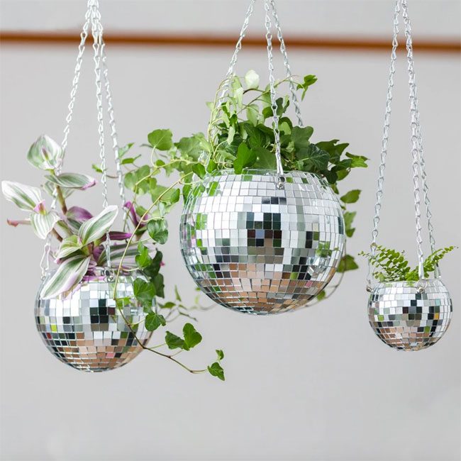 Plants get a 1970s makeover with the Disco Ball Hanging Planter