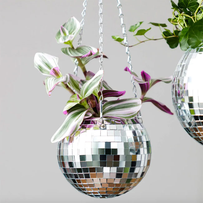 Plants get a 1970s makeover with the Disco Ball Hanging Planter