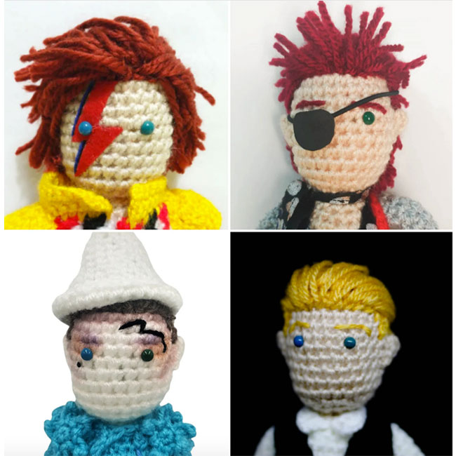 David Bowie handmade knitted dolls by Kutuleras