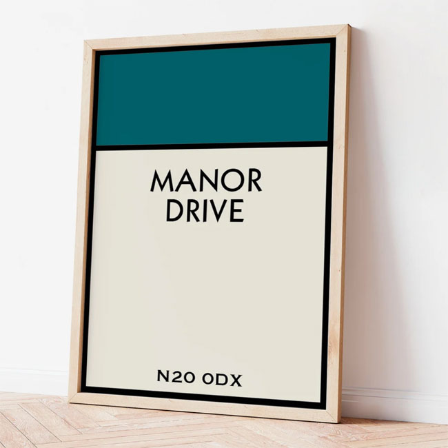 Custom Monopoly street name prints by My Inspired Life