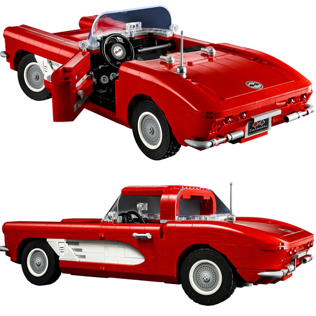 Lego 1961 Chevrolet sports car set zooms in