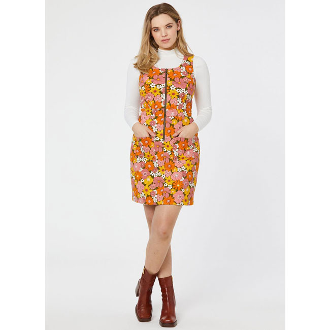 Mindy Vintage Floral Print Pinafore Dress