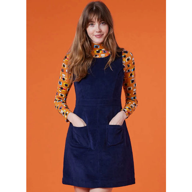 Daphne Corduroy Patch Pocket Pinafore Dress